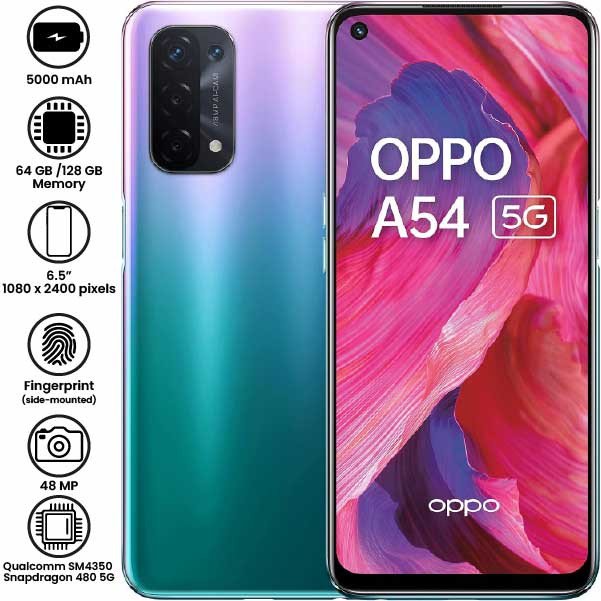 Oppo A54 5G smartphone, available at Mobitel UK